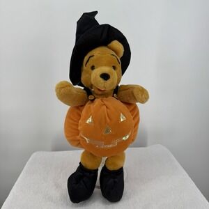RARE Disney Store Light Up & Talk Winnie The Pooh Witch Halloween Pumpkin Plush‎